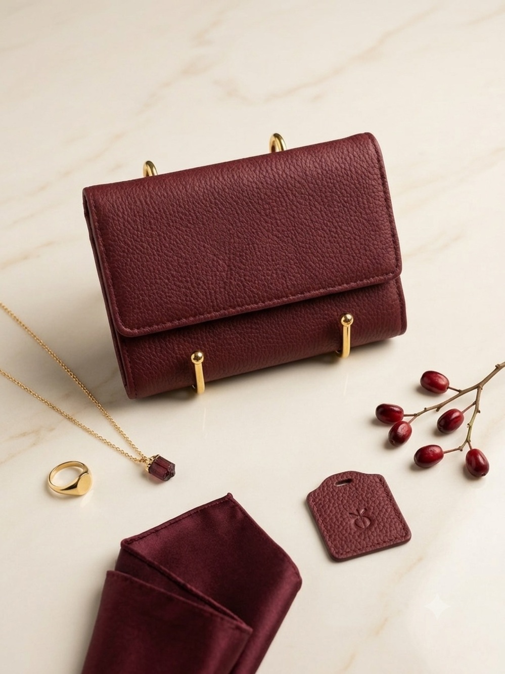 Compact Red Pebbled Wallet